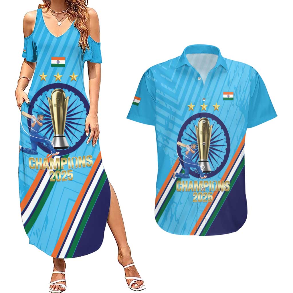 Personalised India Cricket Couples Matching Summer Maxi Dress and Hawaiian Shirt 2025 Men In Blue 3rd Champions Proud