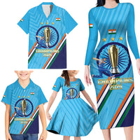 Personalised India Cricket Family Matching Long Sleeve Bodycon Dress and Hawaiian Shirt 2025 Men In Blue 3rd Champions Proud