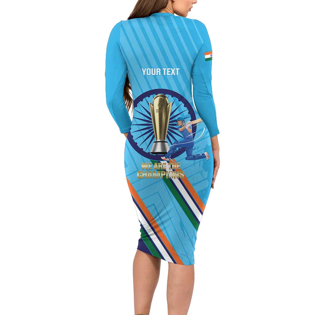 Personalised India Cricket Family Matching Long Sleeve Bodycon Dress and Hawaiian Shirt 2025 Men In Blue 3rd Champions Proud