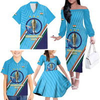 Personalised India Cricket Family Matching Off The Shoulder Long Sleeve Dress and Hawaiian Shirt 2025 Men In Blue 3rd Champions Proud