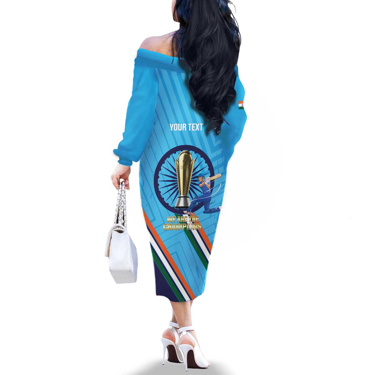 Personalised India Cricket Family Matching Off The Shoulder Long Sleeve Dress and Hawaiian Shirt 2025 Men In Blue 3rd Champions Proud