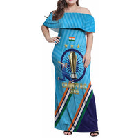 Personalised India Cricket Family Matching Off Shoulder Maxi Dress and Hawaiian Shirt 2025 Men In Blue 3rd Champions Proud
