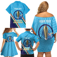 Personalised India Cricket Family Matching Off Shoulder Short Dress and Hawaiian Shirt 2025 Men In Blue 3rd Champions Proud