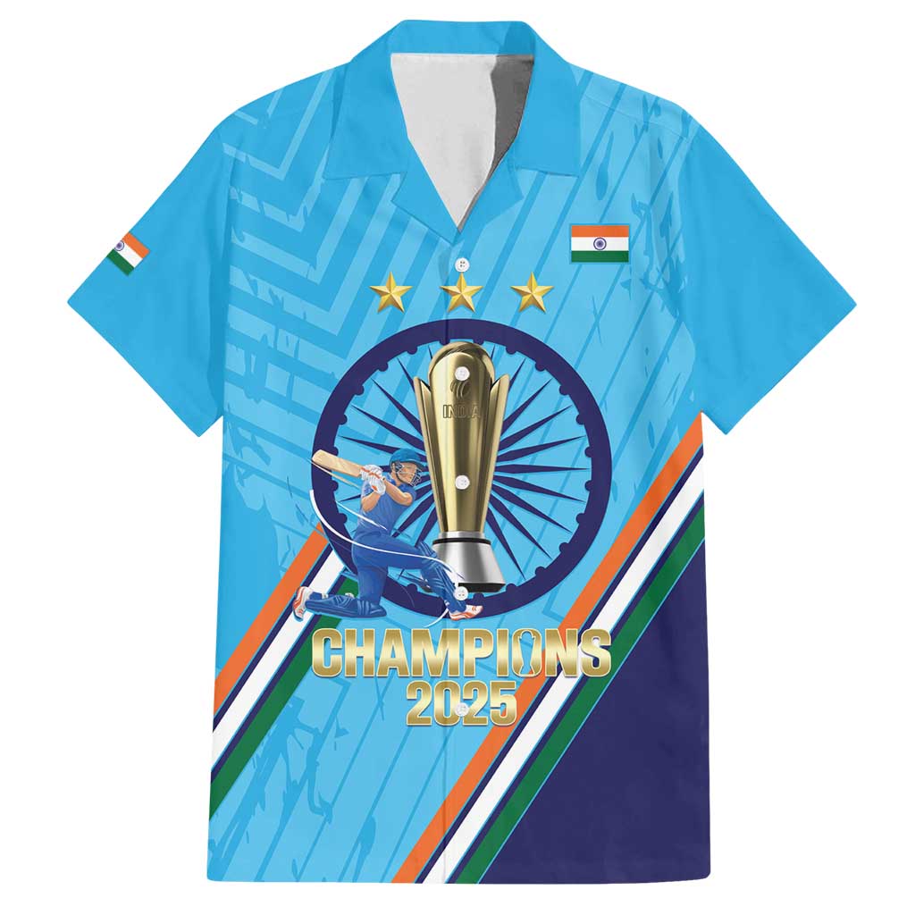 Personalised India Cricket Family Matching Off Shoulder Short Dress and Hawaiian Shirt 2025 Men In Blue 3rd Champions Proud