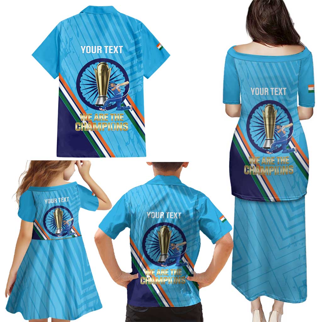 Personalised India Cricket Family Matching Puletasi and Hawaiian Shirt 2025 Men In Blue 3rd Champions Proud