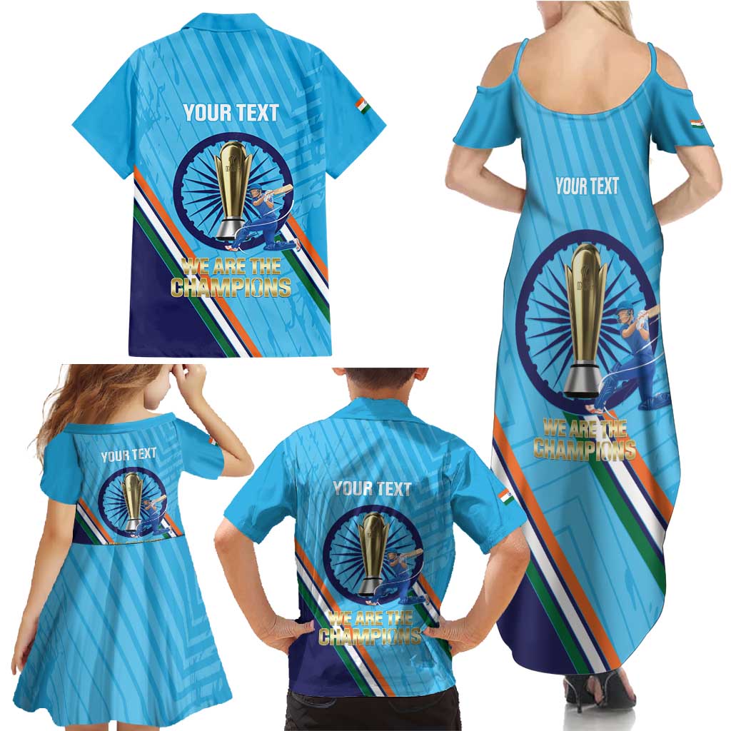 Personalised India Cricket Family Matching Summer Maxi Dress and Hawaiian Shirt 2025 Men In Blue 3rd Champions Proud