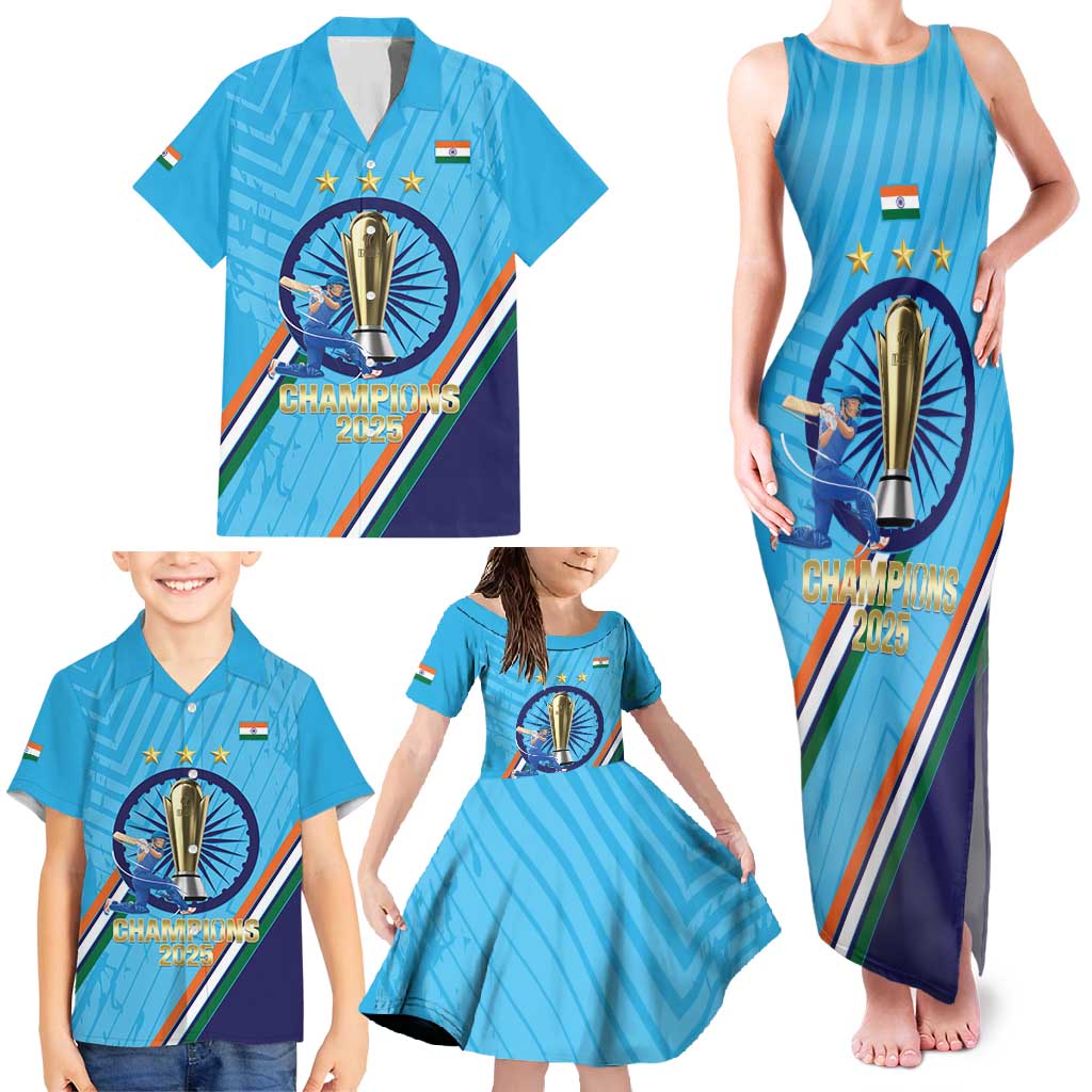Personalised India Cricket Family Matching Tank Maxi Dress and Hawaiian Shirt 2025 Men In Blue 3rd Champions Proud