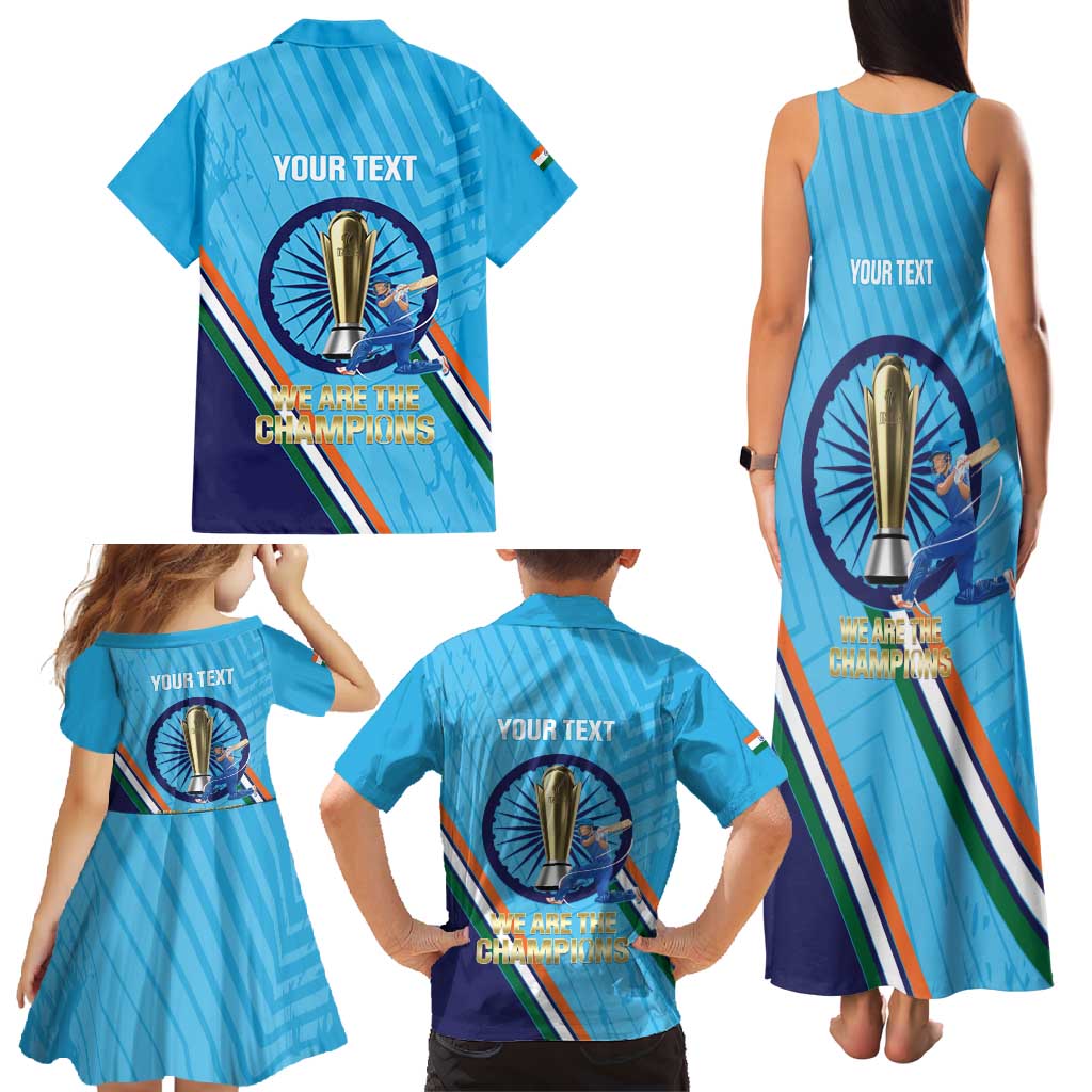 Personalised India Cricket Family Matching Tank Maxi Dress and Hawaiian Shirt 2025 Men In Blue 3rd Champions Proud