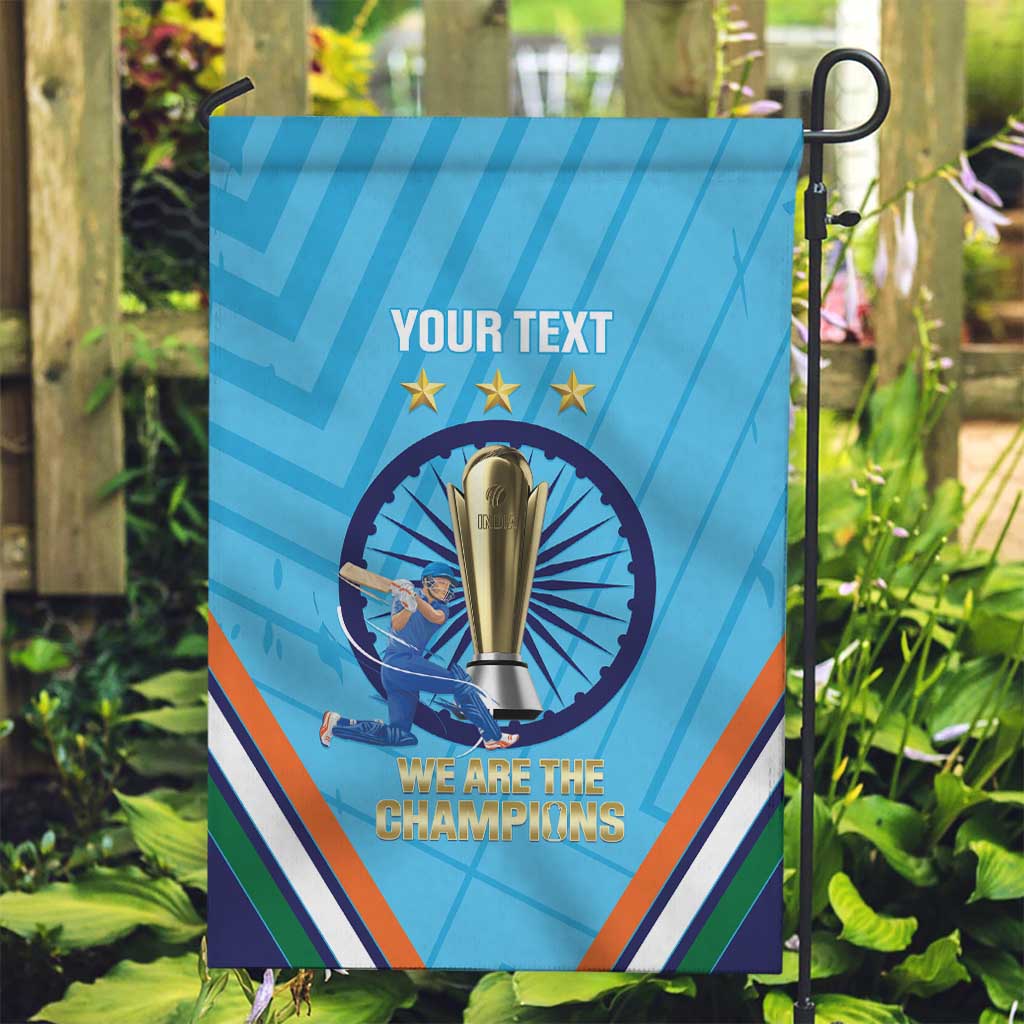 Personalised India Cricket Garden Flag 2025 Men In Blue 3rd Champions Proud