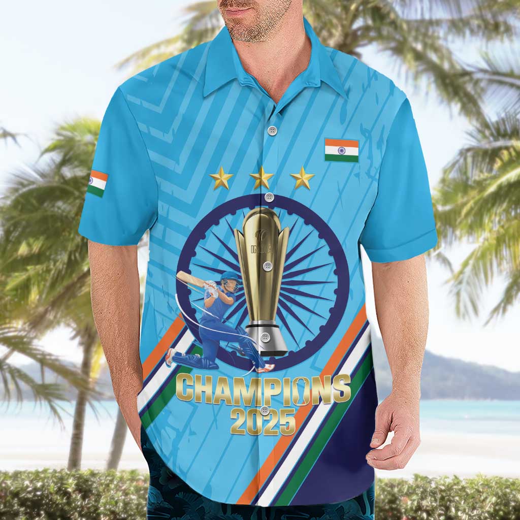 Personalised India Cricket Hawaiian Shirt 2025 Men In Blue 3rd Champions Proud