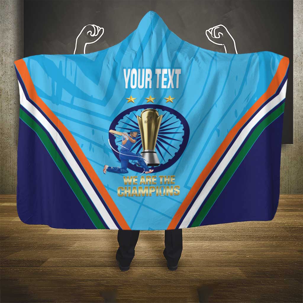 Personalised India Cricket Hooded Blanket 2025 Men In Blue 3rd Champions Proud