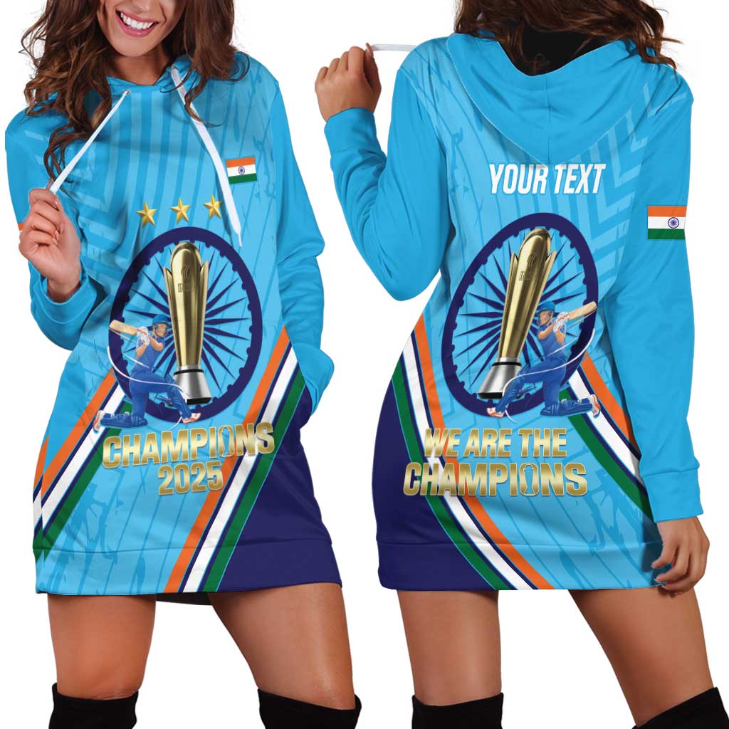 Personalised India Cricket Hoodie Dress 2025 Men In Blue 3rd Champions Proud