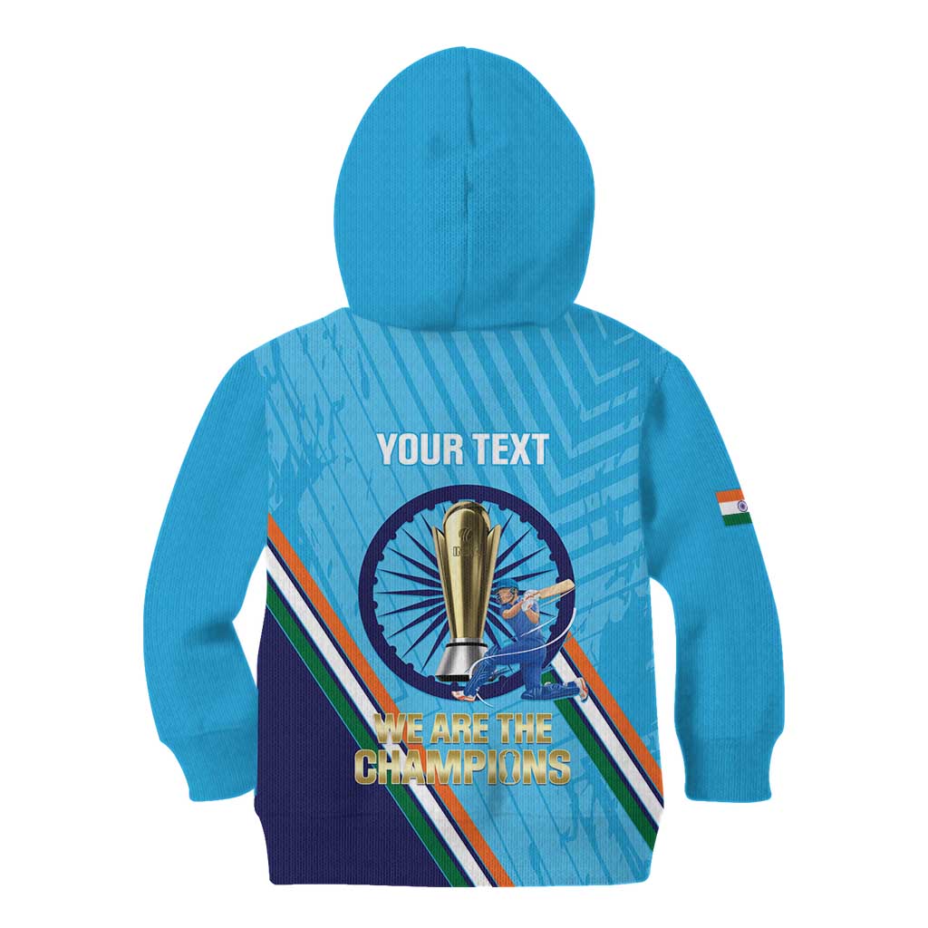 Personalised India Cricket Kid Hoodie 2025 Men In Blue 3rd Champions Proud