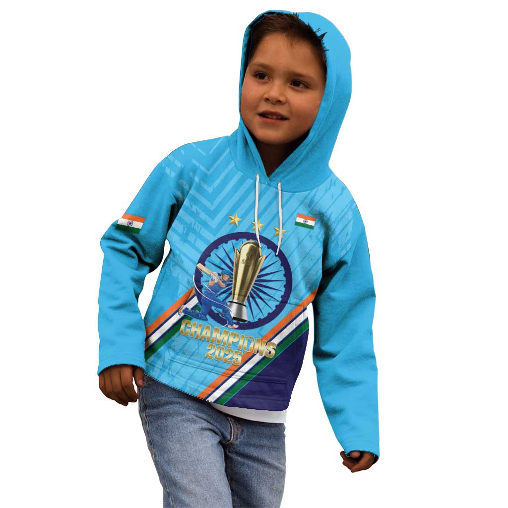 Personalised India Cricket Kid Hoodie 2025 Men In Blue 3rd Champions Proud