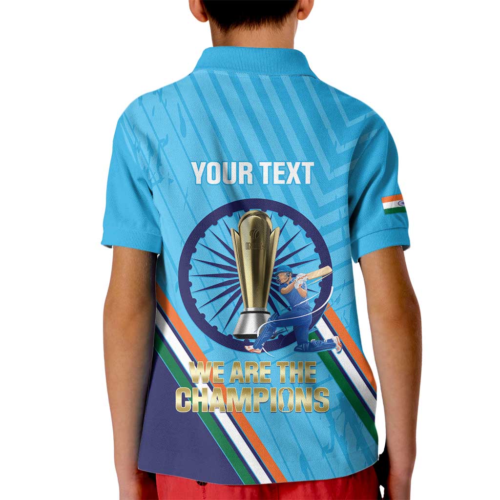 Personalised India Cricket Kid Polo Shirt 2025 Men In Blue 3rd Champions Proud