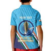 Personalised India Cricket Kid Polo Shirt 2025 Men In Blue 3rd Champions Proud
