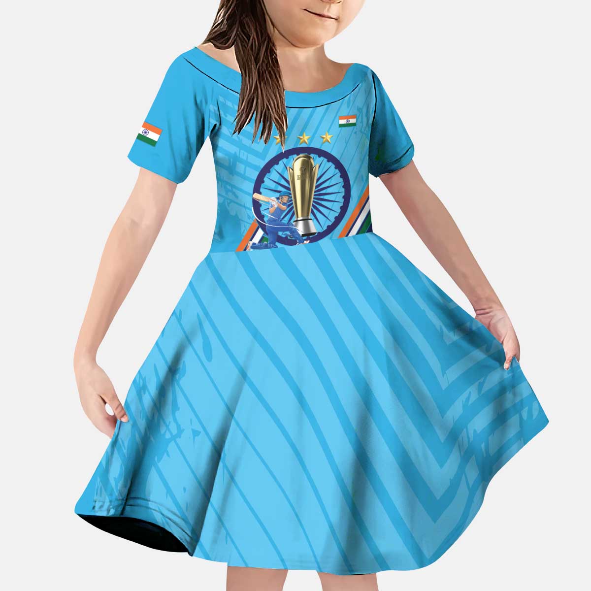 Personalised India Cricket Kid Short Sleeve Dress 2025 Men In Blue 3rd Champions Proud