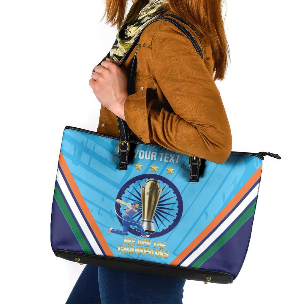 Personalised India Cricket Leather Tote Bag 2025 Men In Blue 3rd Champions Proud