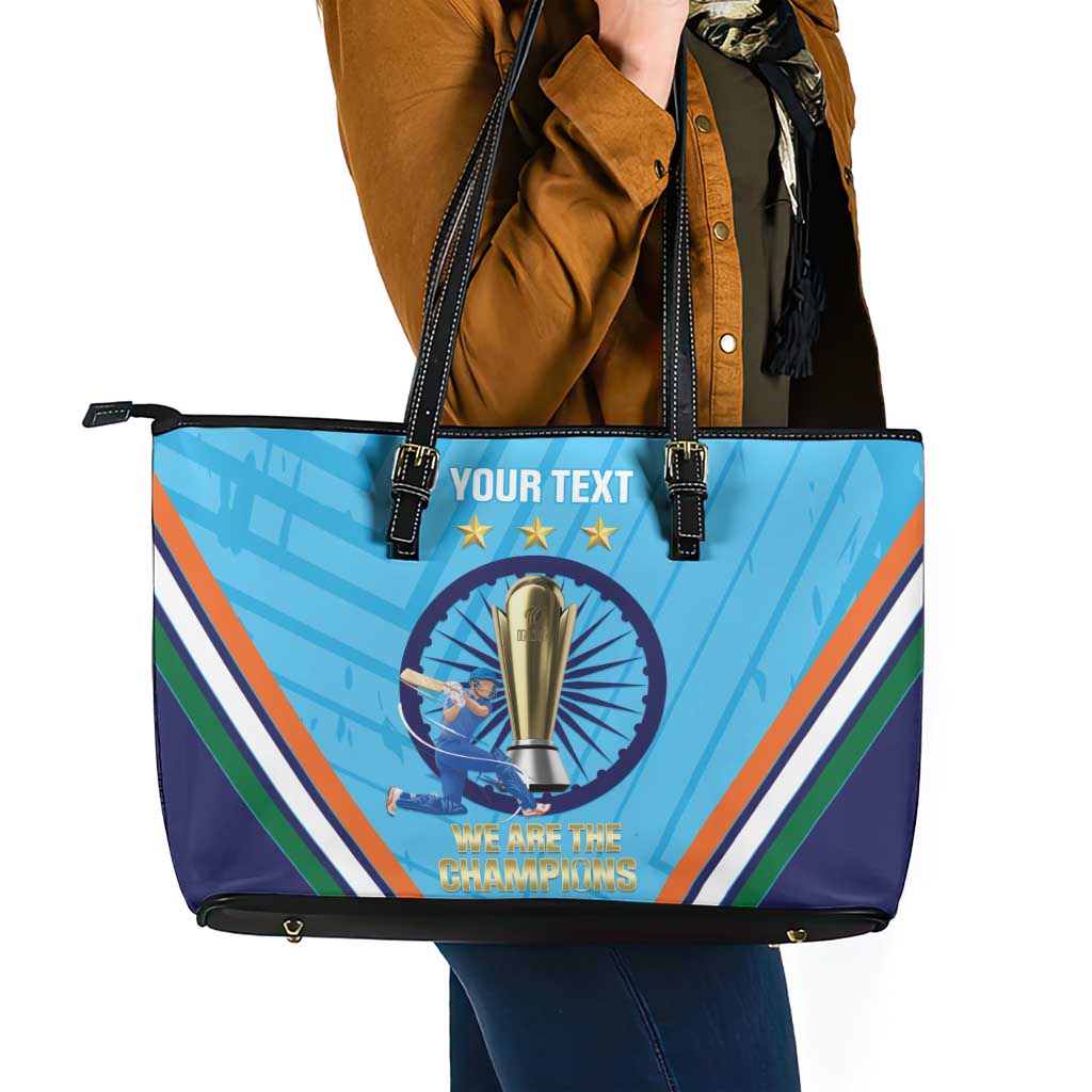 Personalised India Cricket Leather Tote Bag 2025 Men In Blue 3rd Champions Proud