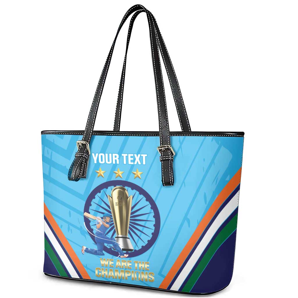 Personalised India Cricket Leather Tote Bag 2025 Men In Blue 3rd Champions Proud