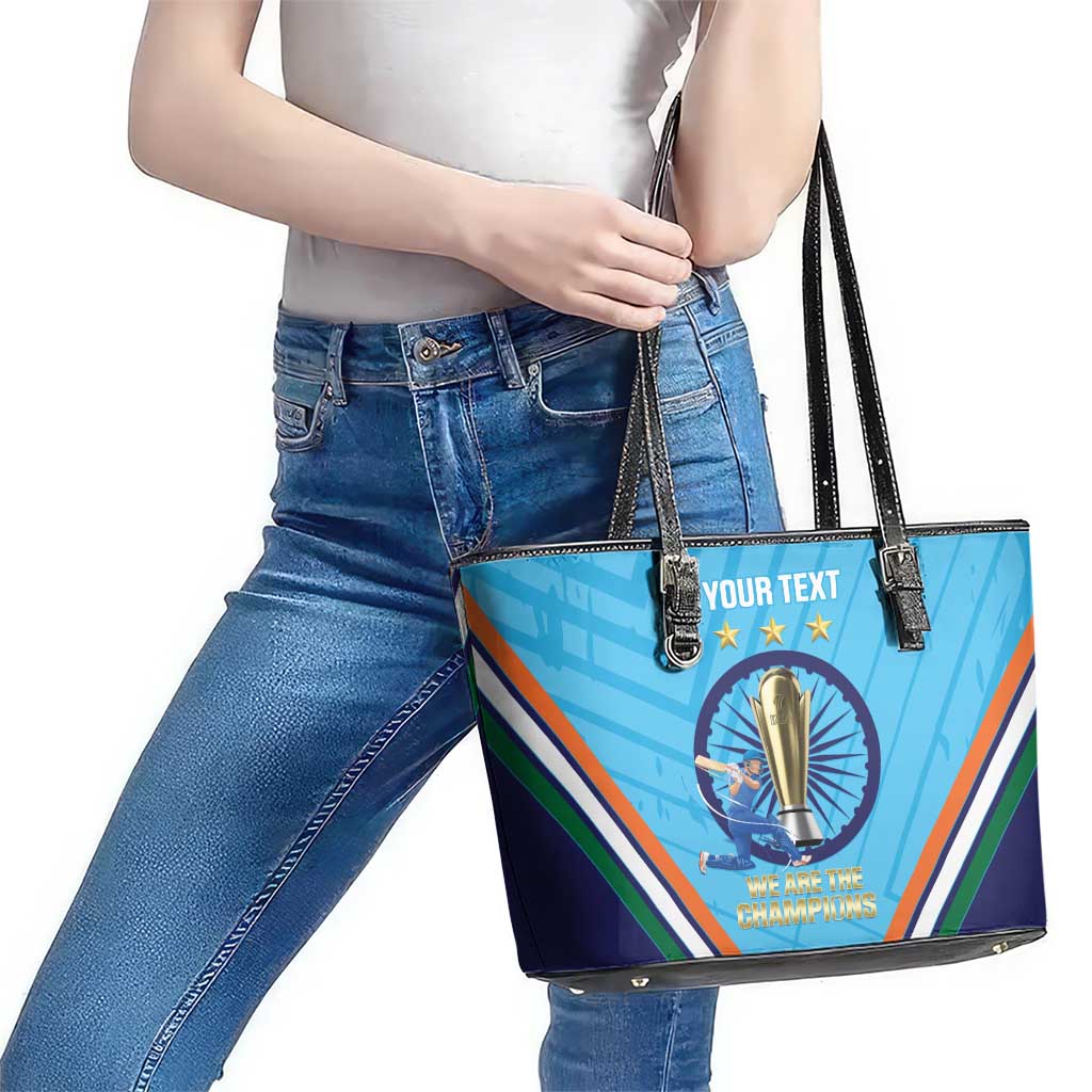 Personalised India Cricket Leather Tote Bag 2025 Men In Blue 3rd Champions Proud