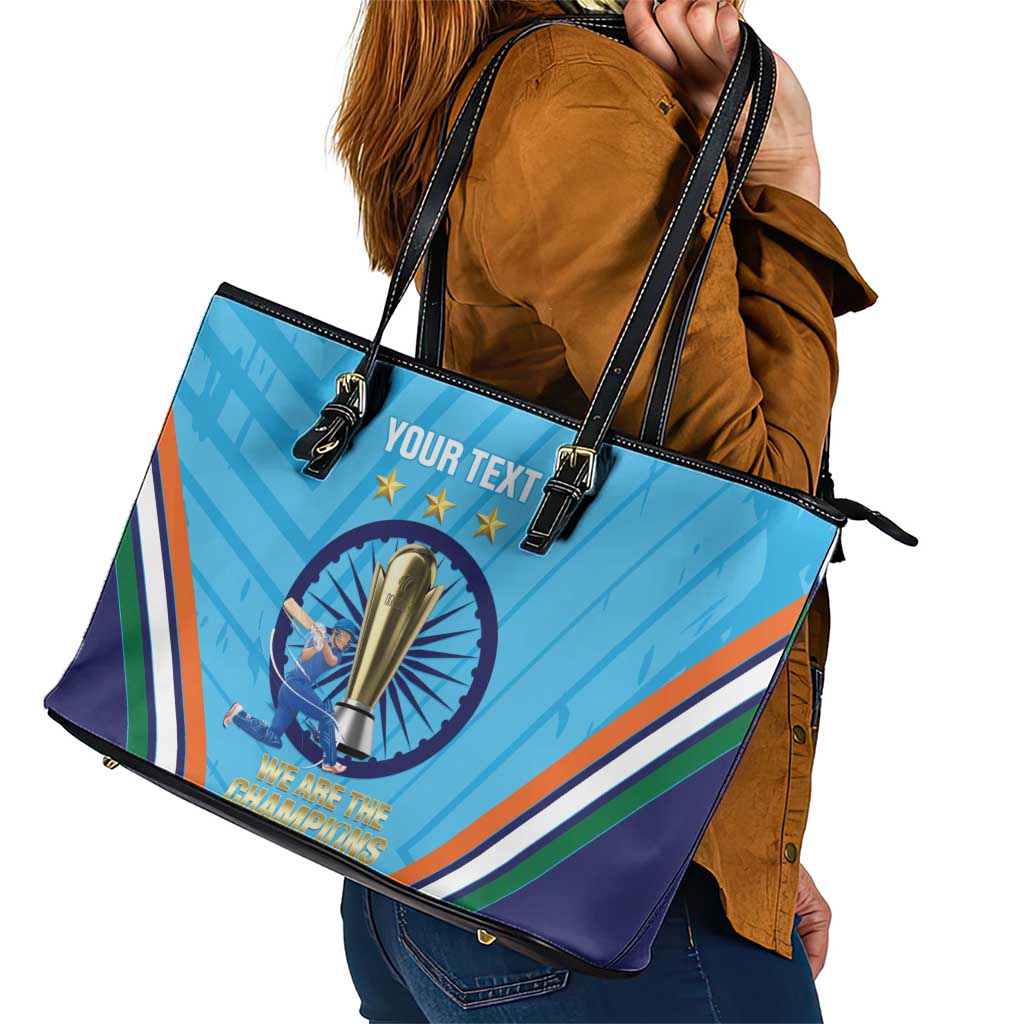 Personalised India Cricket Leather Tote Bag 2025 Men In Blue 3rd Champions Proud