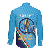 Personalised India Cricket Long Sleeve Button Shirt 2025 Men In Blue 3rd Champions Proud