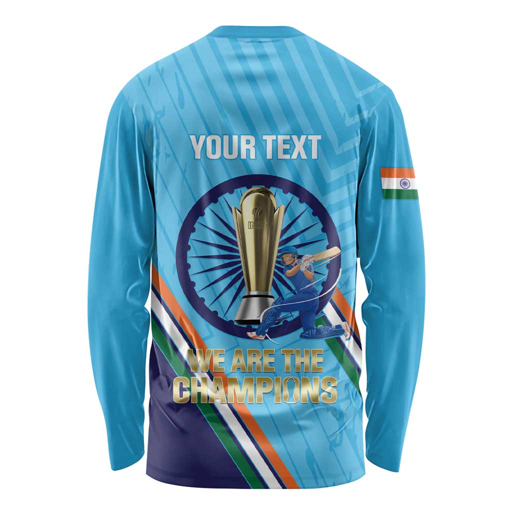 Personalised India Cricket Long Sleeve Shirt 2025 Men In Blue 3rd Champions Proud