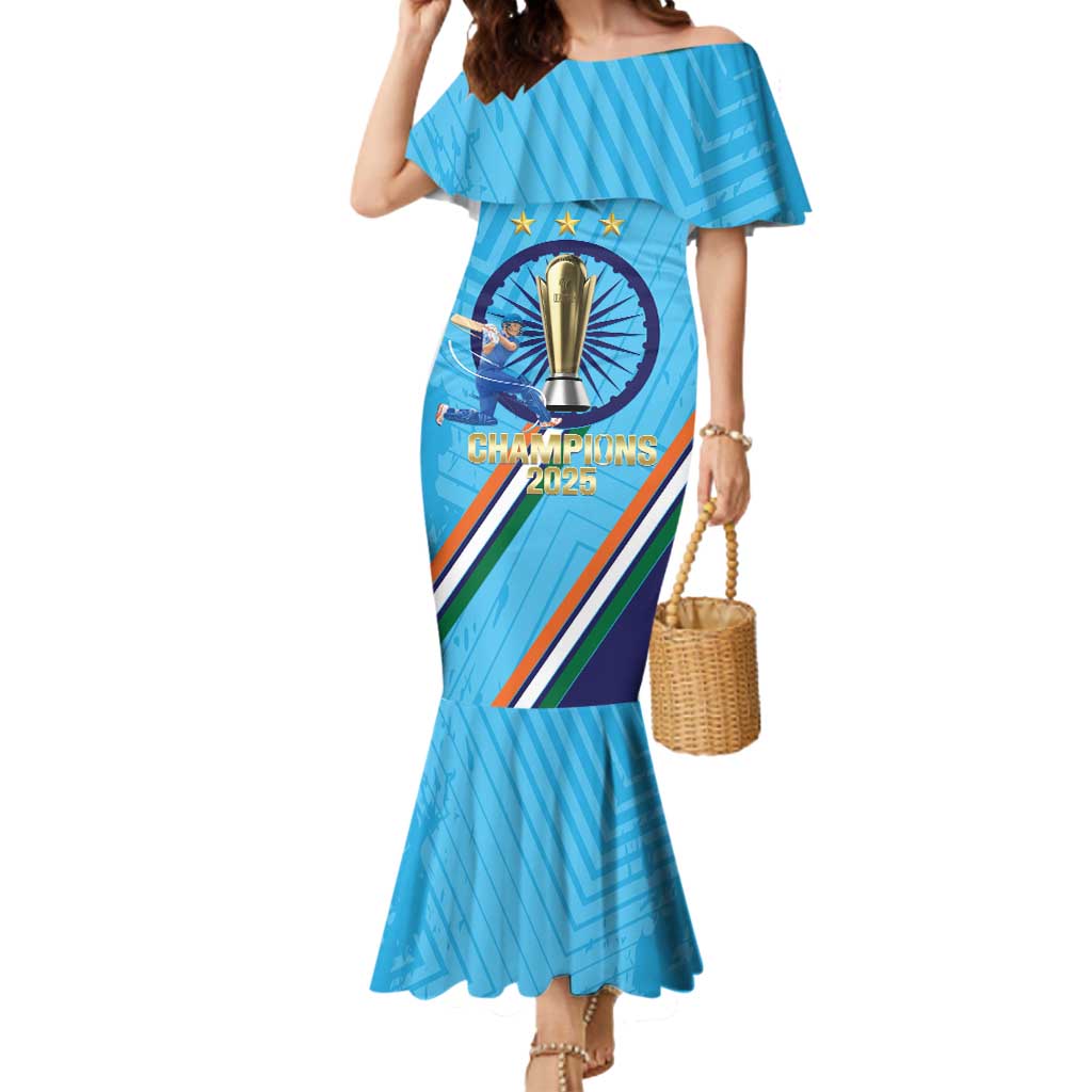 Personalised India Cricket Mermaid Dress 2025 Men In Blue 3rd Champions Proud