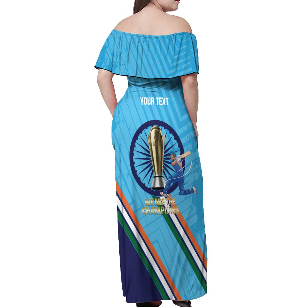 Personalised India Cricket Off Shoulder Maxi Dress 2025 Men In Blue 3rd Champions Proud