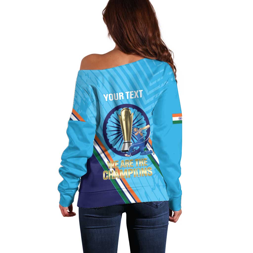 Personalised India Cricket Off Shoulder Sweater 2025 Men In Blue 3rd Champions Proud