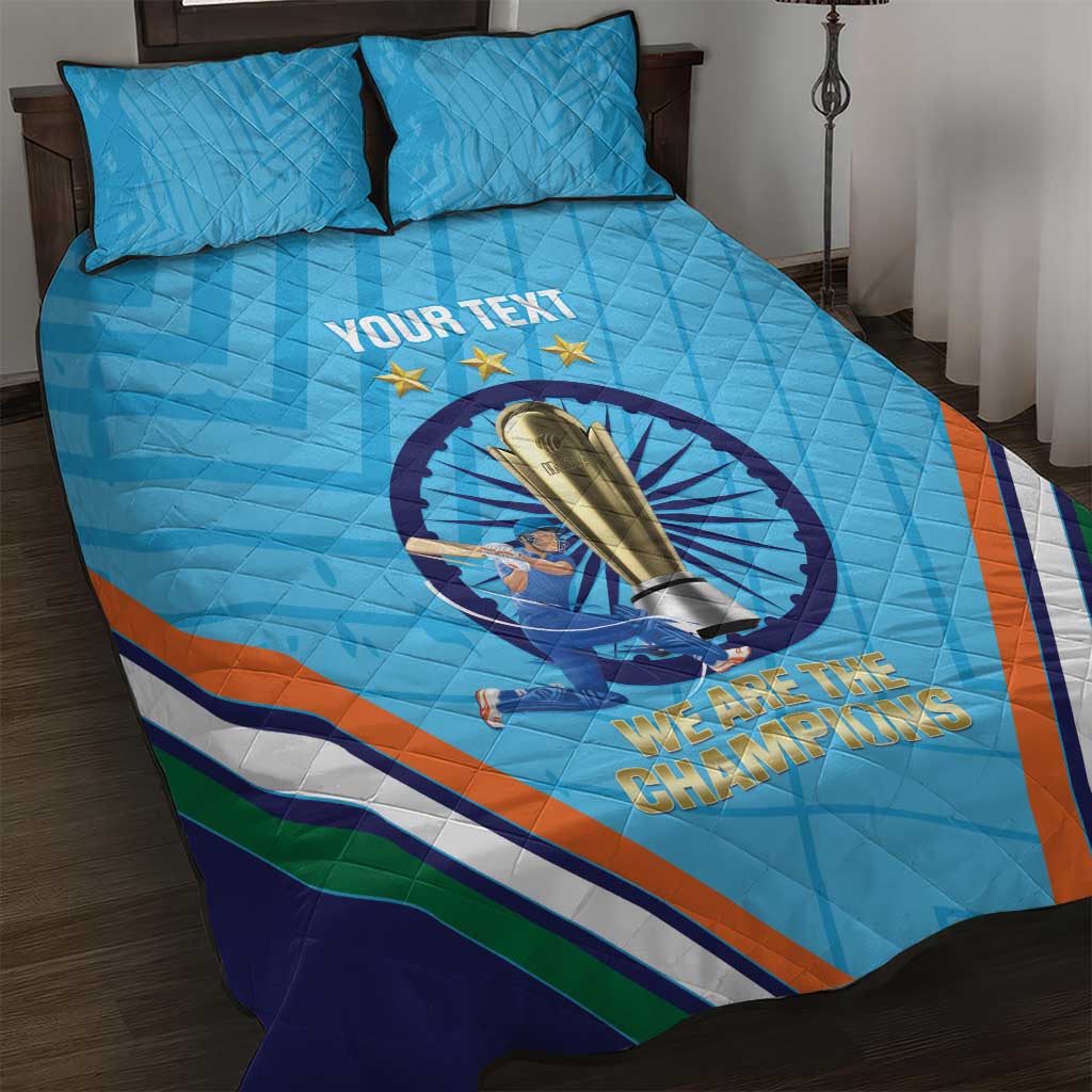 Personalised India Cricket Quilt Bed Set 2025 Men In Blue 3rd Champions Proud