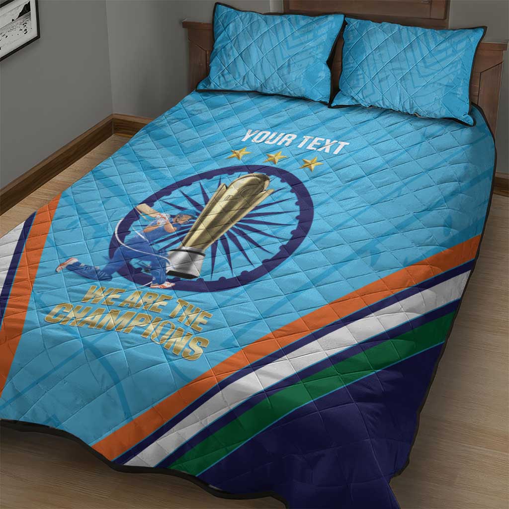 Personalised India Cricket Quilt Bed Set 2025 Men In Blue 3rd Champions Proud