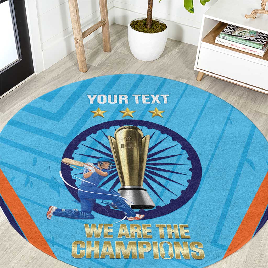 Personalised India Cricket Round Carpet 2025 Men In Blue 3rd Champions Proud