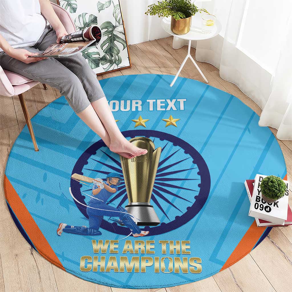 Personalised India Cricket Round Carpet 2025 Men In Blue 3rd Champions Proud