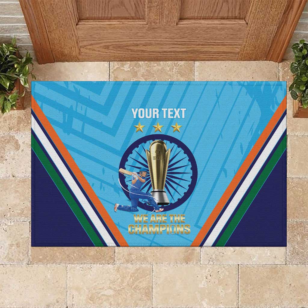 Personalised India Cricket Rubber Doormat 2025 Men In Blue 3rd Champions Proud