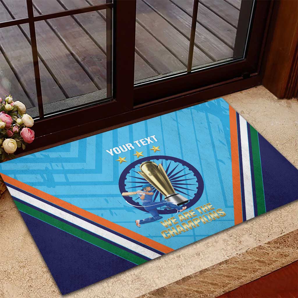 Personalised India Cricket Rubber Doormat 2025 Men In Blue 3rd Champions Proud