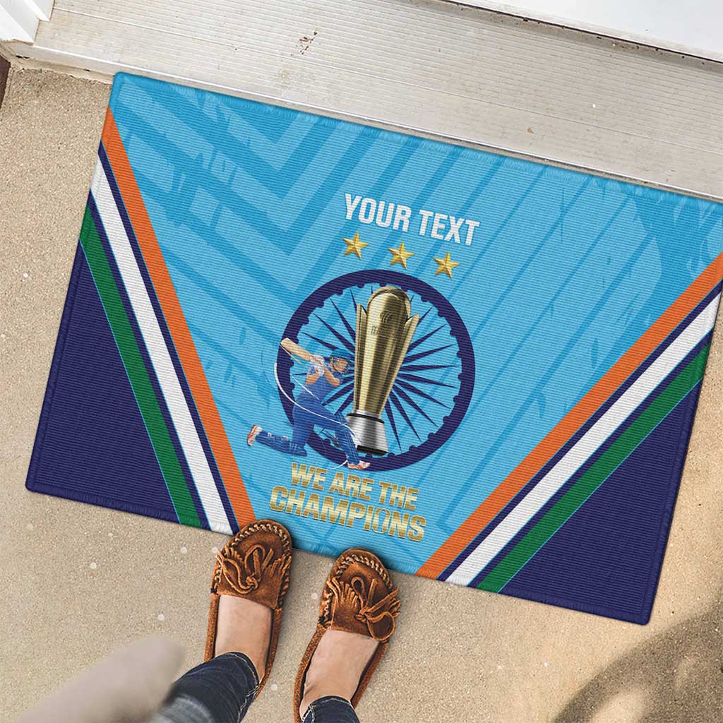 Personalised India Cricket Rubber Doormat 2025 Men In Blue 3rd Champions Proud
