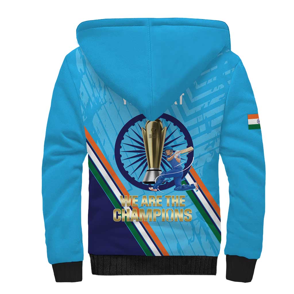 Personalised India Cricket Sherpa Hoodie 2025 Men In Blue 3rd Champions Proud
