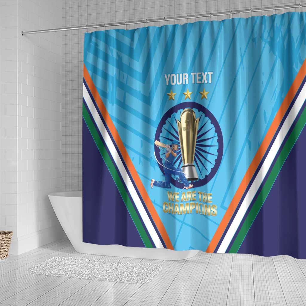 Personalised India Cricket Shower Curtain 2025 Men In Blue 3rd Champions Proud