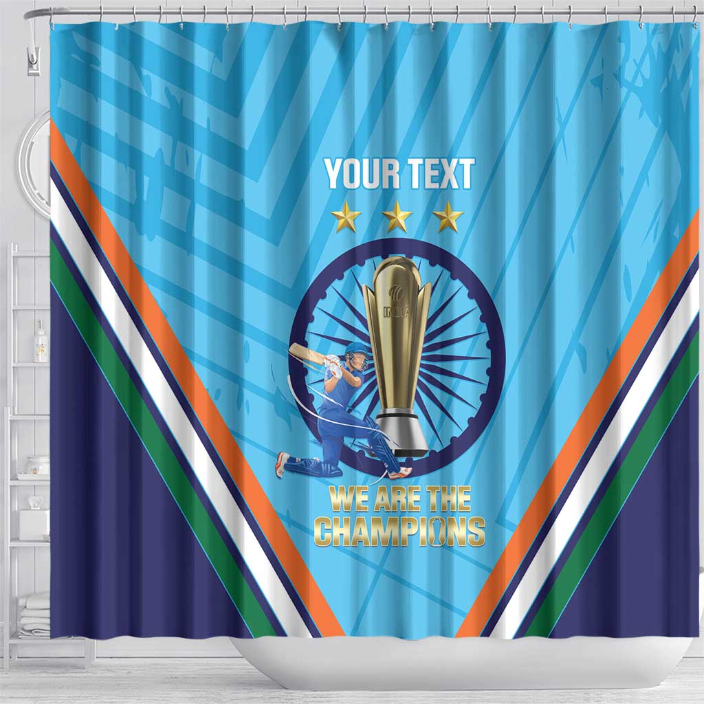 Personalised India Cricket Shower Curtain 2025 Men In Blue 3rd Champions Proud
