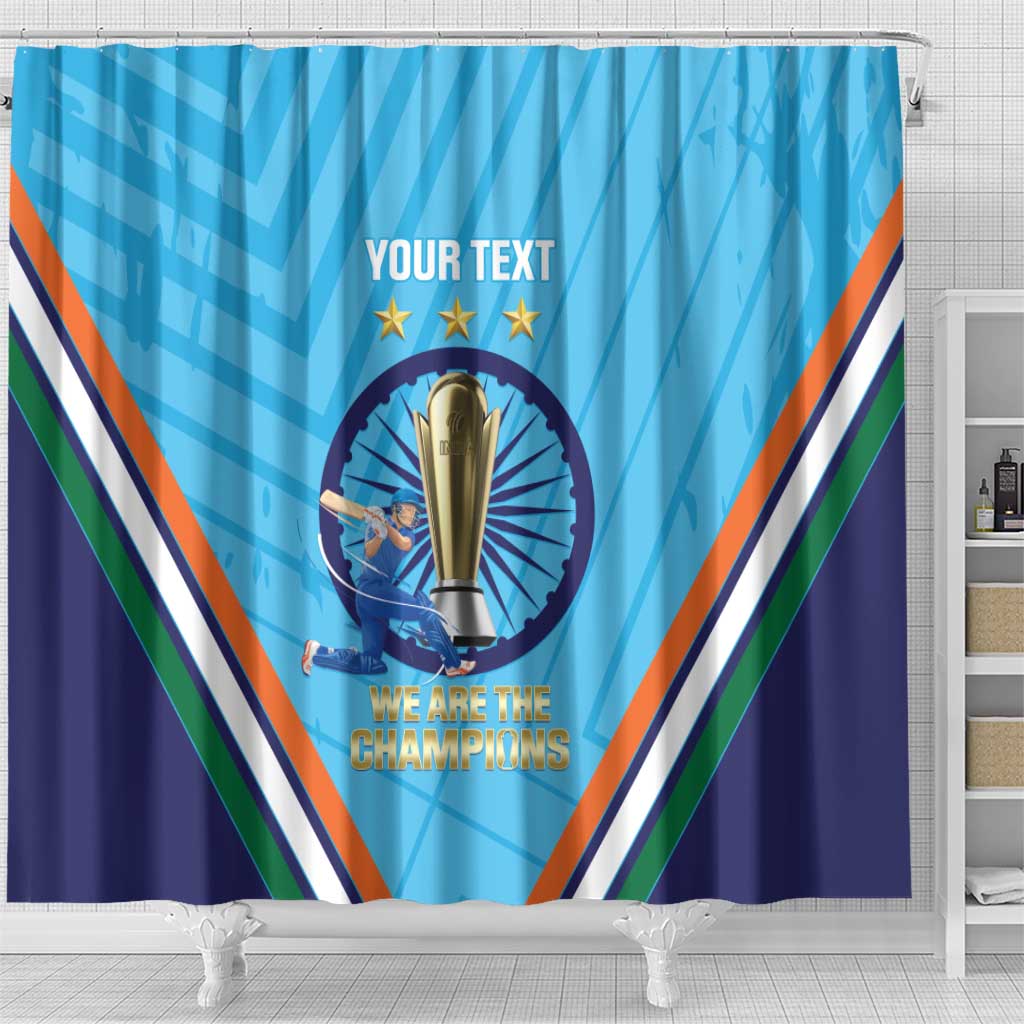 Personalised India Cricket Shower Curtain 2025 Men In Blue 3rd Champions Proud