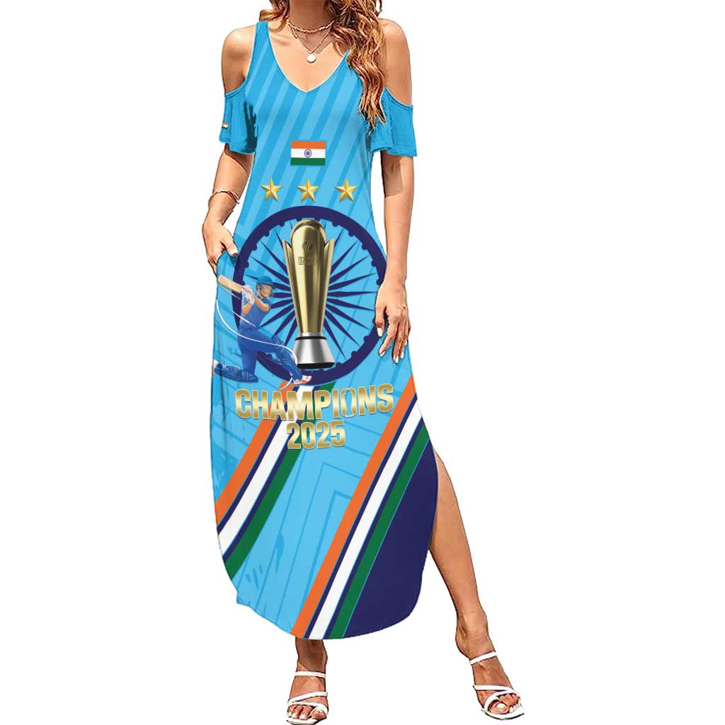 Personalised India Cricket Summer Maxi Dress 2025 Men In Blue 3rd Champions Proud