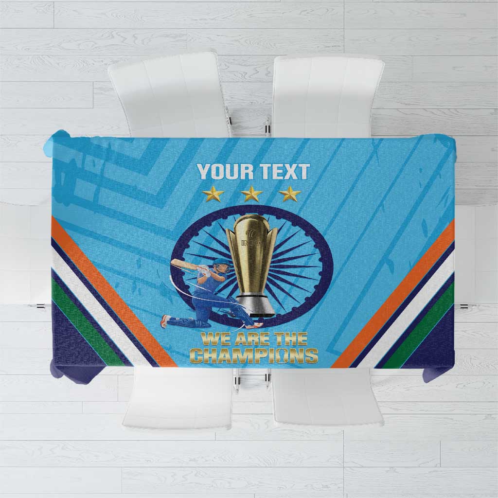 Personalised India Cricket Tablecloth 2025 Men In Blue 3rd Champions Proud