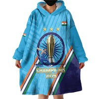 Personalised India Cricket Wearable Blanket Hoodie 2025 Men In Blue 3rd Champions Proud