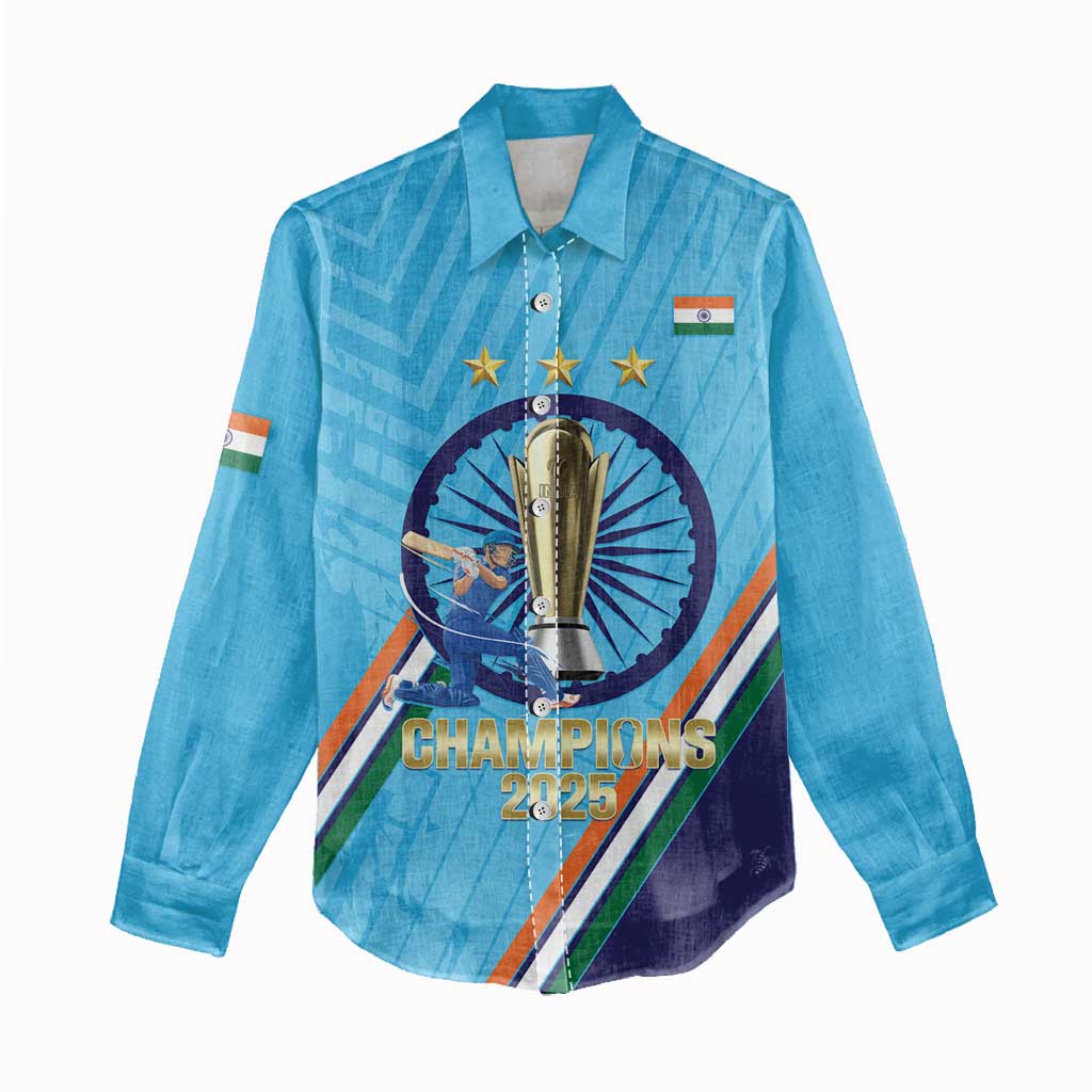 Personalised India Cricket Women Casual Shirt 2025 Men In Blue 3rd Champions Proud