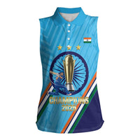 Personalised India Cricket Women Sleeveless Polo Shirt 2025 Men In Blue 3rd Champions Proud