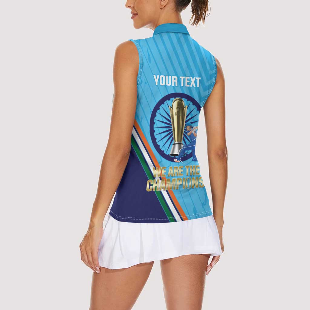 Personalised India Cricket Women Sleeveless Polo Shirt 2025 Men In Blue 3rd Champions Proud