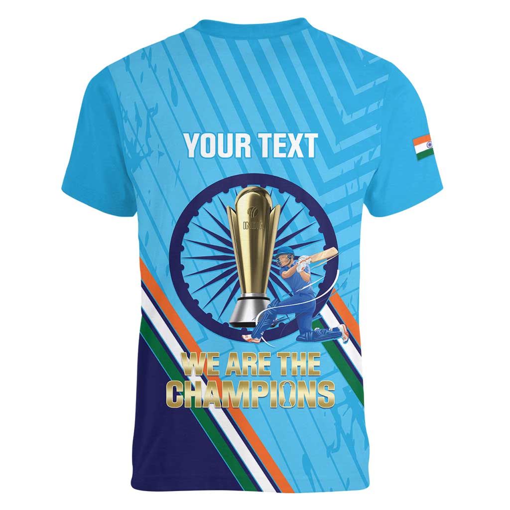 Personalised India Cricket Women V-Neck T-Shirt 2025 Men In Blue 3rd Champions Proud