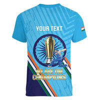 Personalised India Cricket Women V-Neck T-Shirt 2025 Men In Blue 3rd Champions Proud